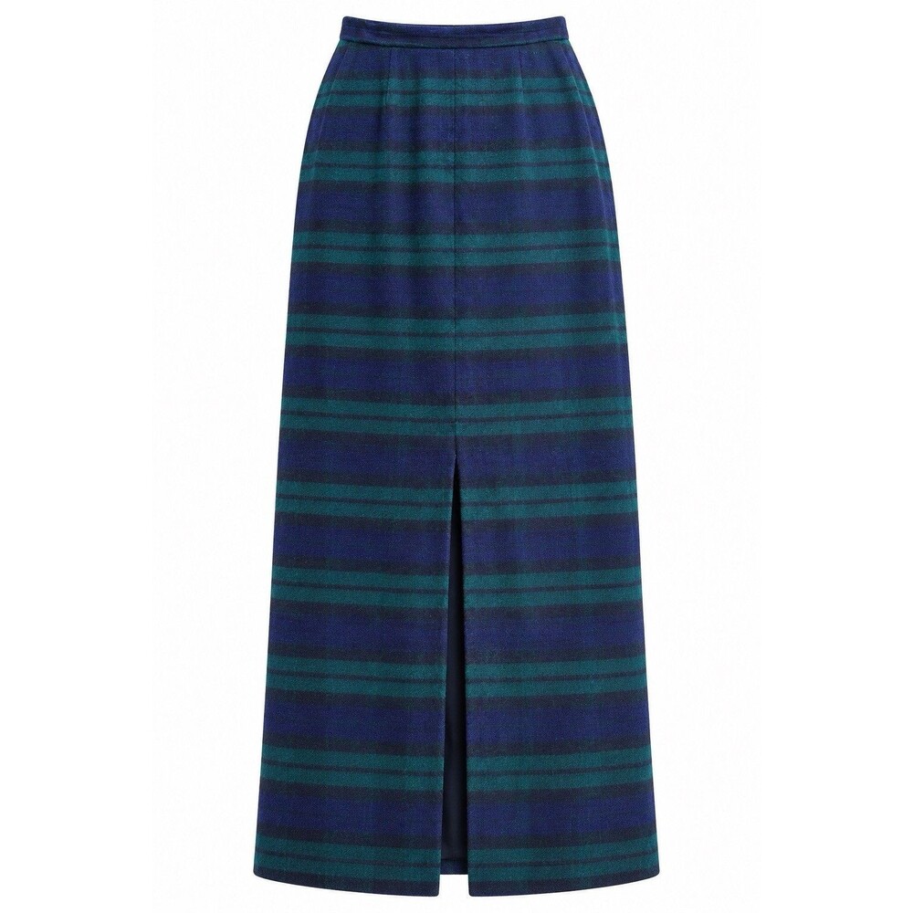 Vintage Rally-Klad Cashmere Wool Plaid Maxi Skirt Women Sz S Navy Manorcore EVC
